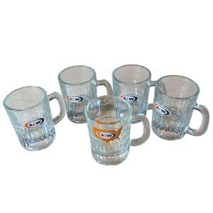 A&W Root Beer Mini Glass Mugs Set of 5 USA Map Logo Soda Memorabilia